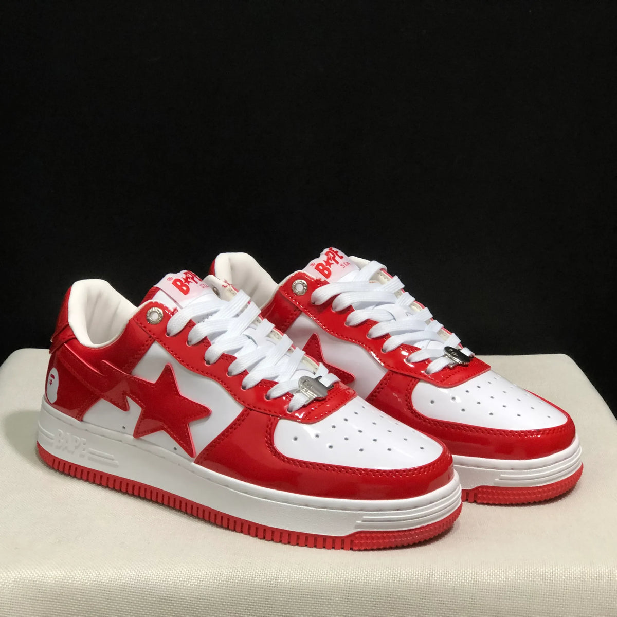 A Bathing Ape Bape Sta Patent Leather White Red (2023) Shoes Sneakers - nk0005516 image 9