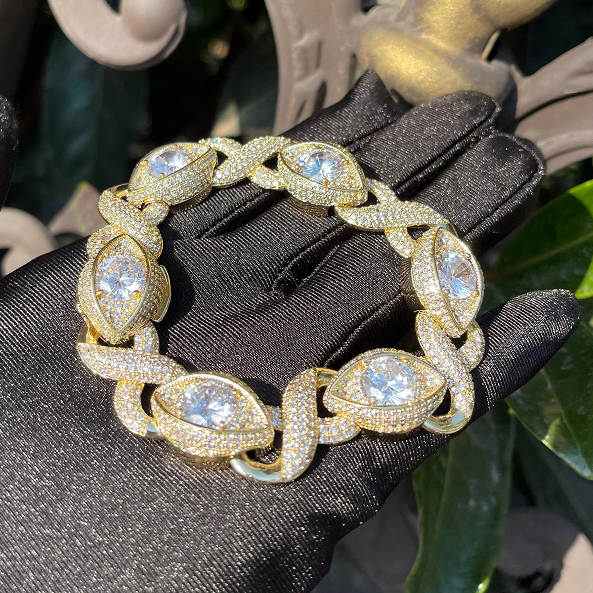 Bubble Letter Iced Out Shape 8 Eye Cuban Link Bracelet
