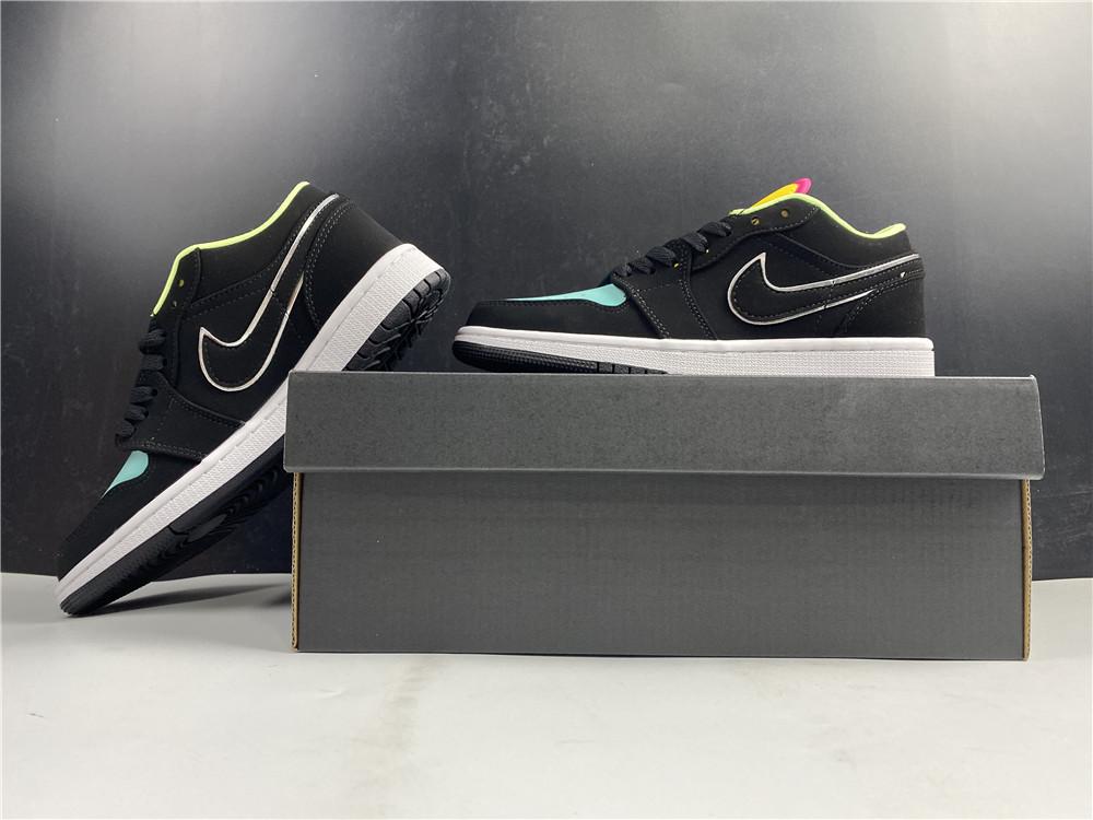 AJ 1 Low Black Aurora Green Laser Orange Shoes Sneakers – nk0001452