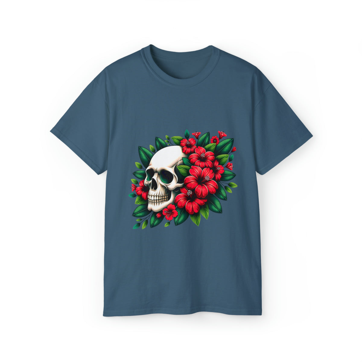Flower Skull T-Shirt - Indigo Blue, M image