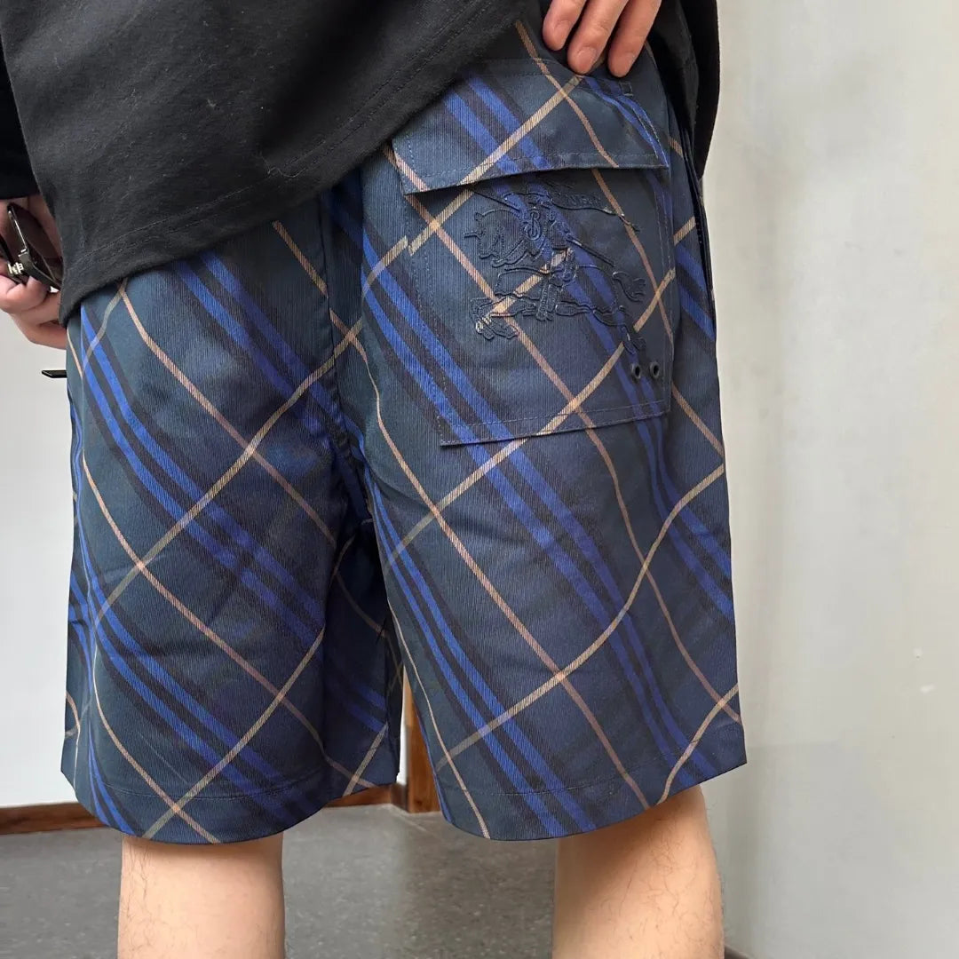 BUR Archive Check Knight Motif Shorts in Navy - 379 - bbr0000379 image 4