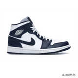 AJ 1 Mid White Metallic Gold Obsidian Shoes Sneakers – nk0002555