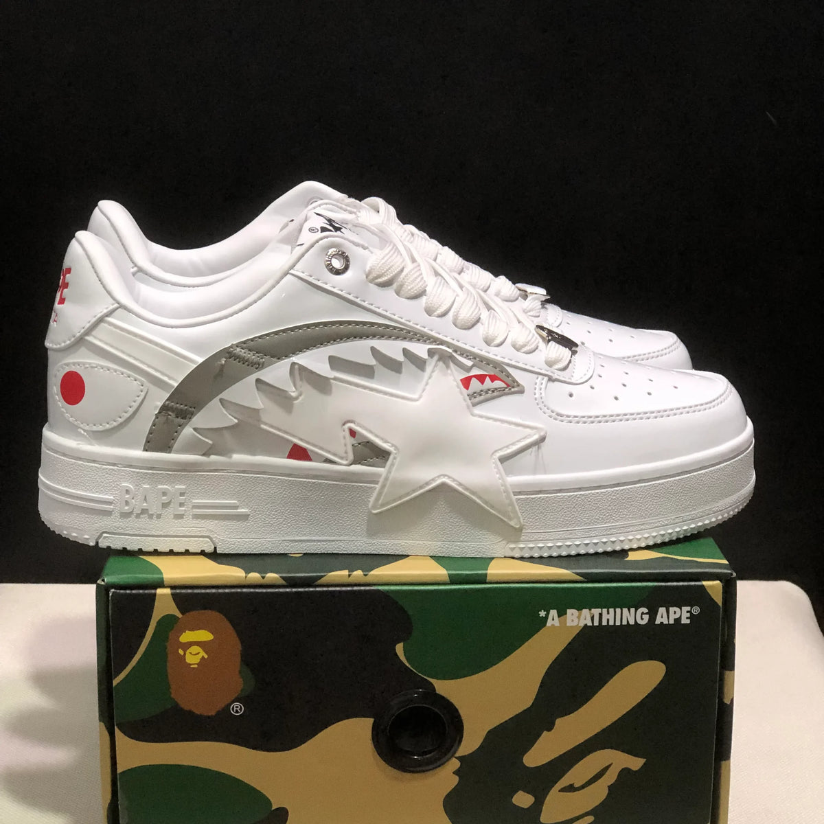 A Bathing Ape Bape Sta OS Shark White Shoes Sneakers - nk0005514 image 9