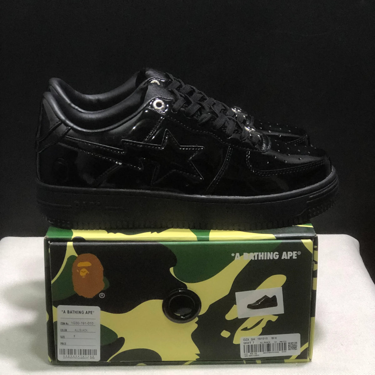 A Bathing Ape Bape Sta Low Patent Black Shoes Sneakers - nk0005521 image 8