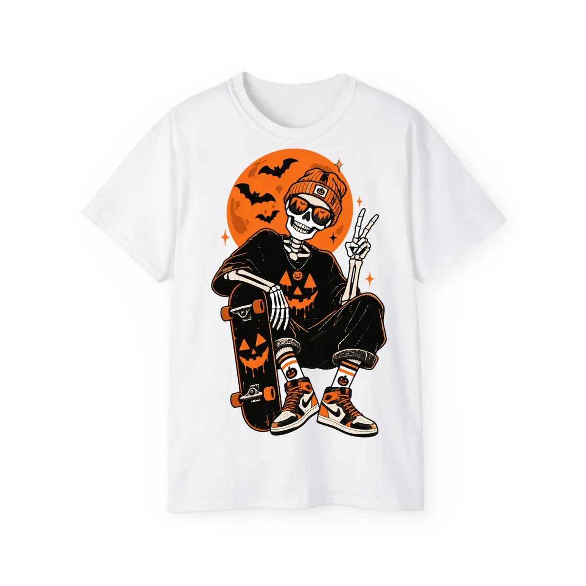 Retro Skater Skeleton Halloween T-Shirt – POD0020 image