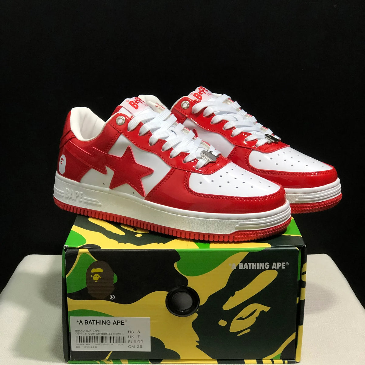 A Bathing Ape Bape Sta Patent Leather White Red (2023) Shoes Sneakers - nk0005516 image 4