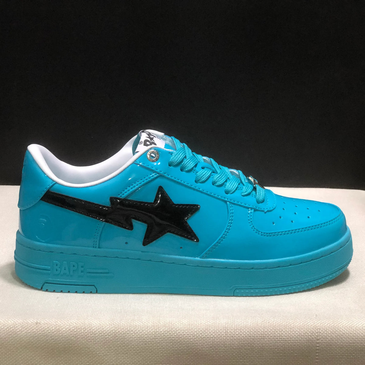 A Bathing Ape Bape Sta #1 Turquoise Blue Black Patent Leather Shoes Sneakers - nk0005515 image 3