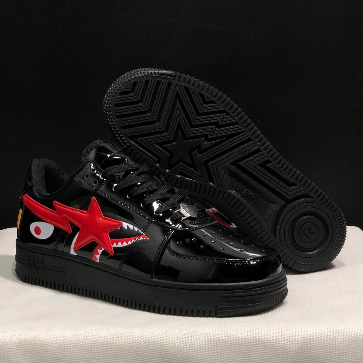 A Bathing Ape Bape Sta Low Shark Black Shoes Sneakers - nk0005517 image 6