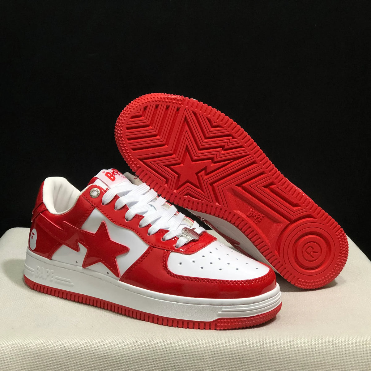 A Bathing Ape Bape Sta Patent Leather White Red (2023) Shoes Sneakers - nk0005516 image 8
