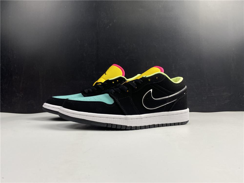 AJ 1 Low Black Aurora Green Laser Orange Shoes Sneakers – nk0001452