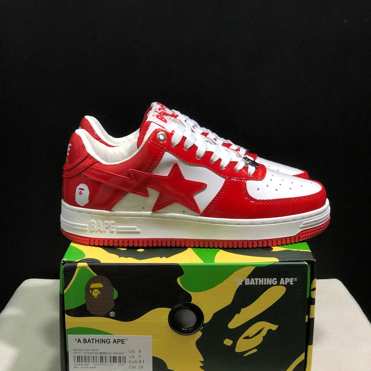 A Bathing Ape Bape Sta Patent Leather White Red (2023) Shoes Sneakers - nk0005516 image 5