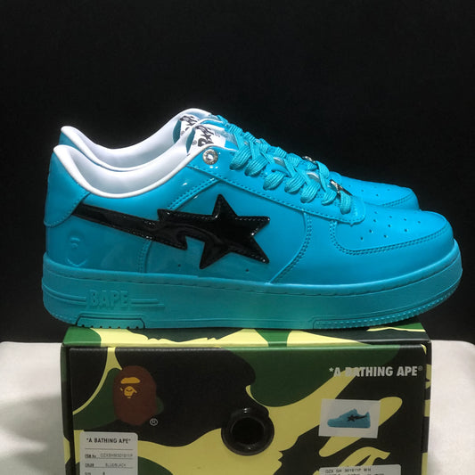 A Bathing Ape Bape Sta #1 Turquoise Blue Black Patent Leather Shoes Sneakers - nk0005515 image 2