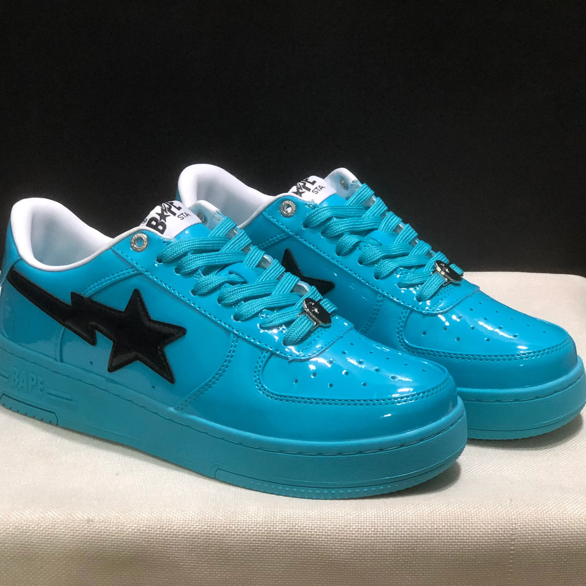 A Bathing Ape Bape Sta #1 Turquoise Blue Black Patent Leather Shoes Sneakers - nk0005515 image 5