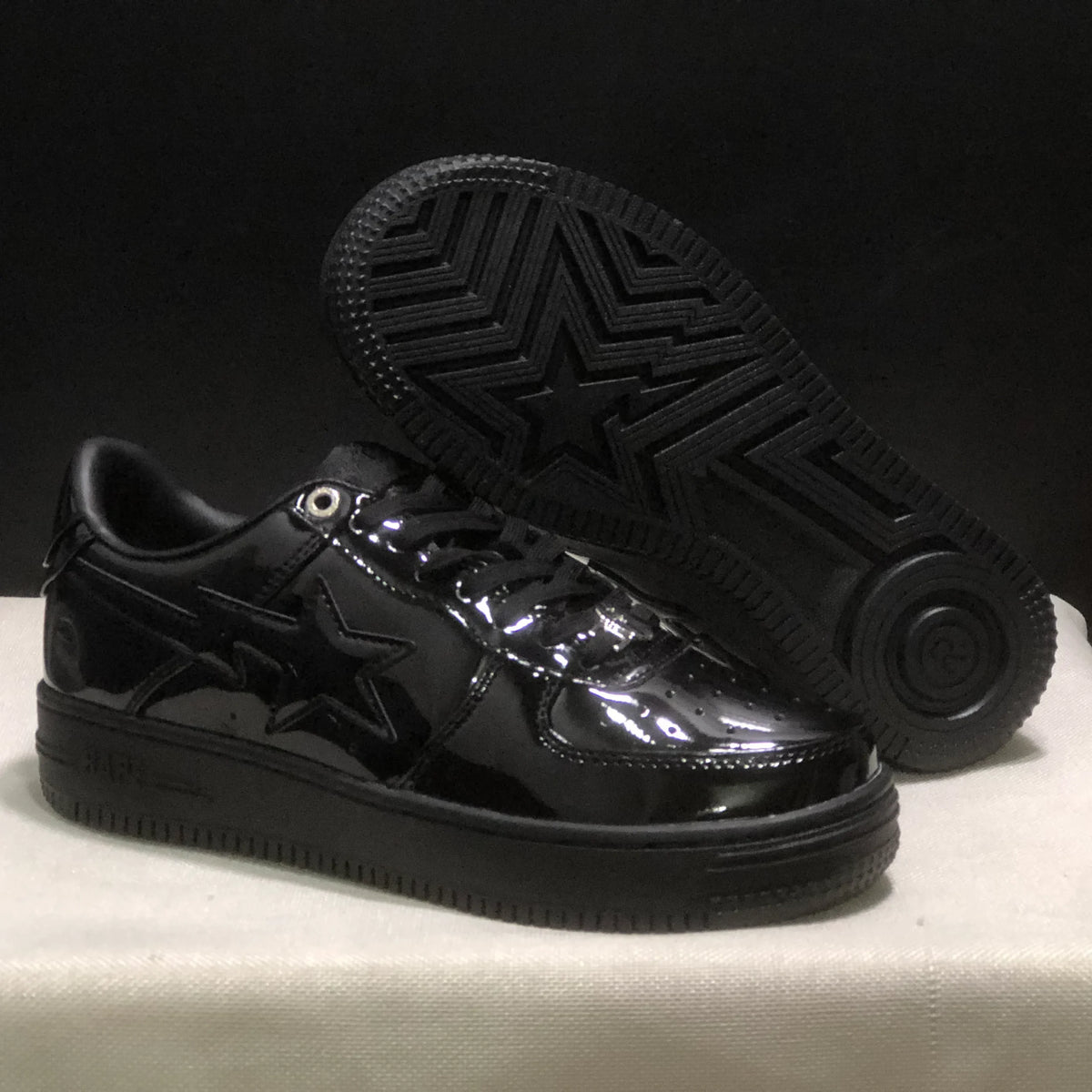 A Bathing Ape Bape Sta Low Patent Black Shoes Sneakers - nk0005521 image 5