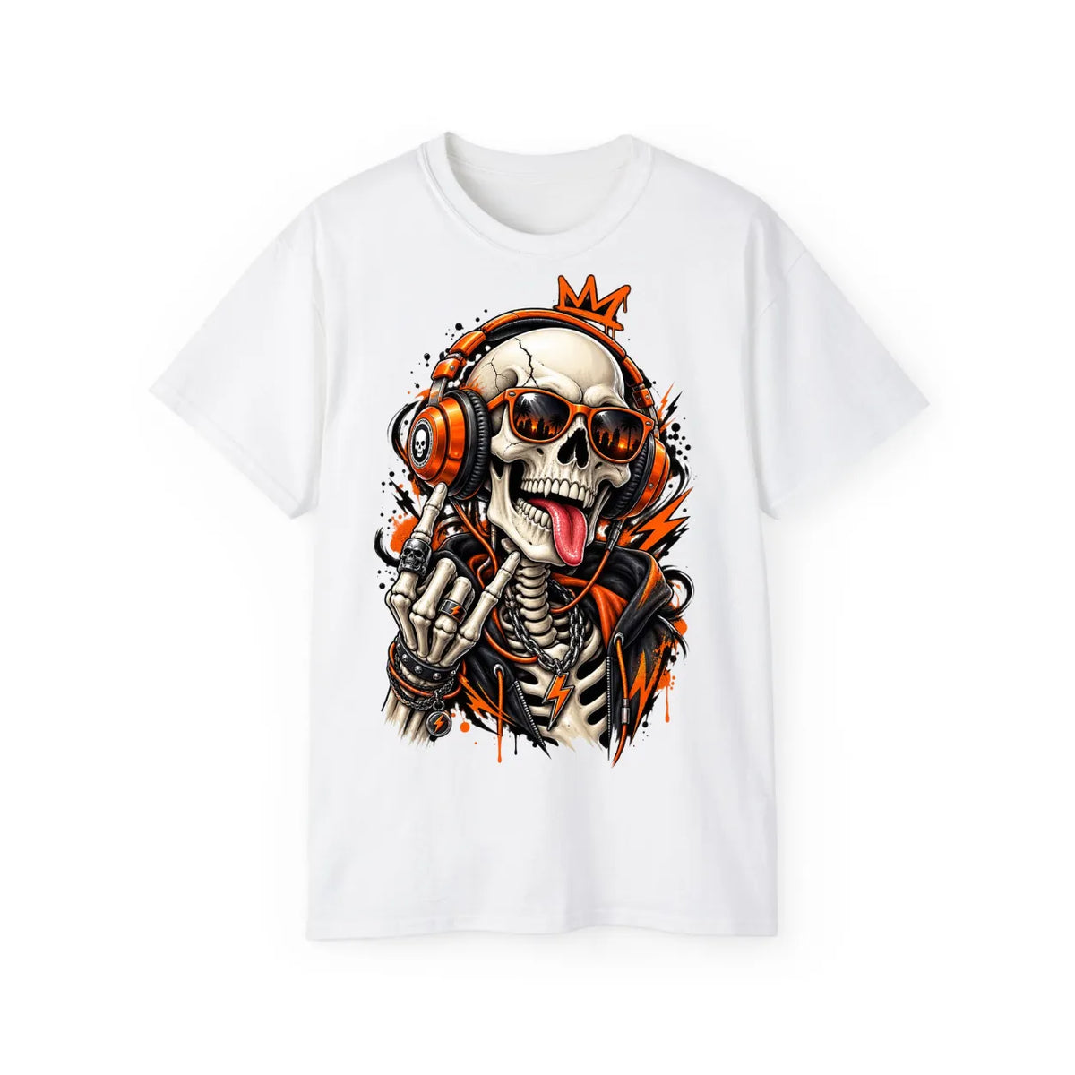 Neon Skull DJ Streetwear T-Shirt – POD0019 image