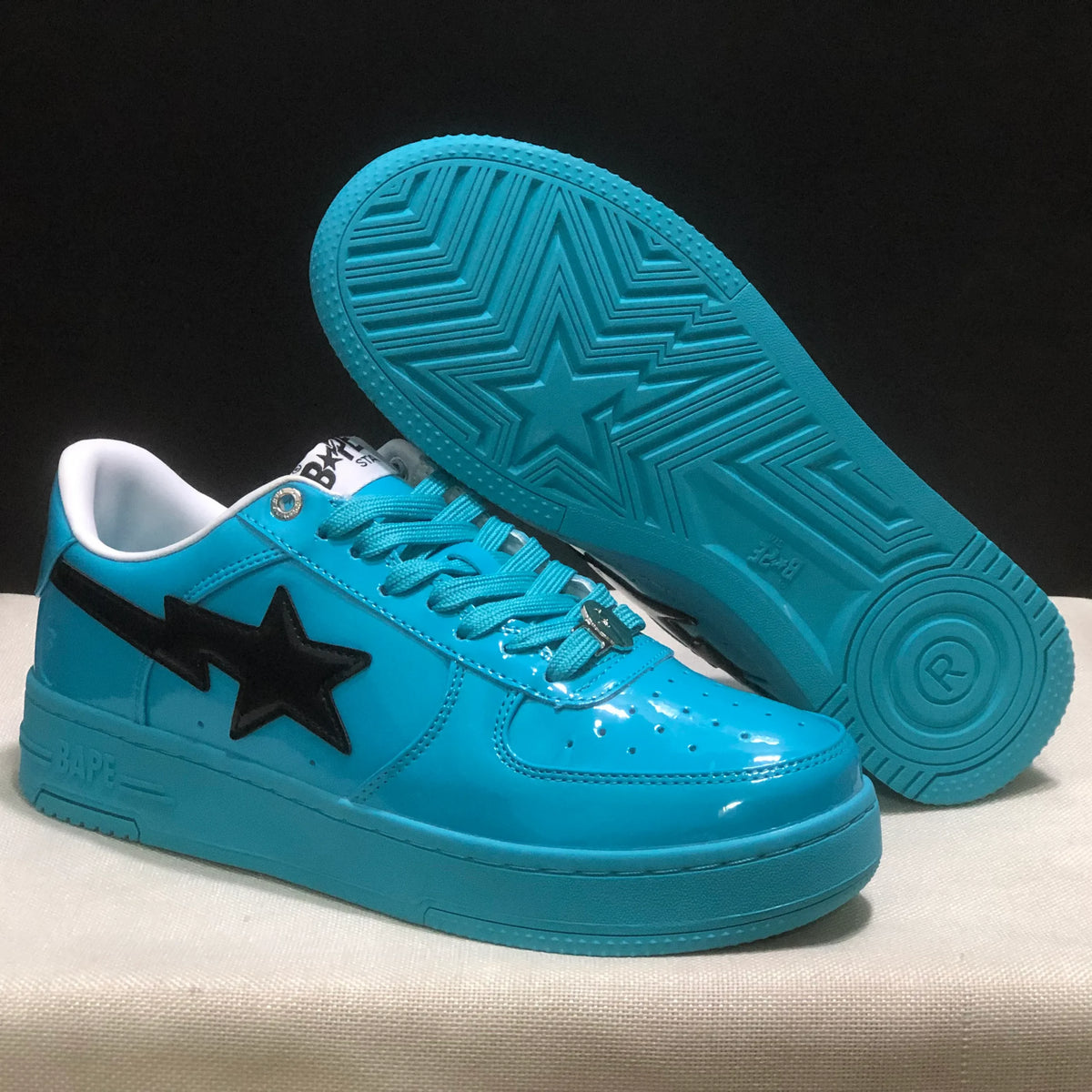 A Bathing Ape Bape Sta #1 Turquoise Blue Black Patent Leather Shoes Sneakers - nk0005515 image 6