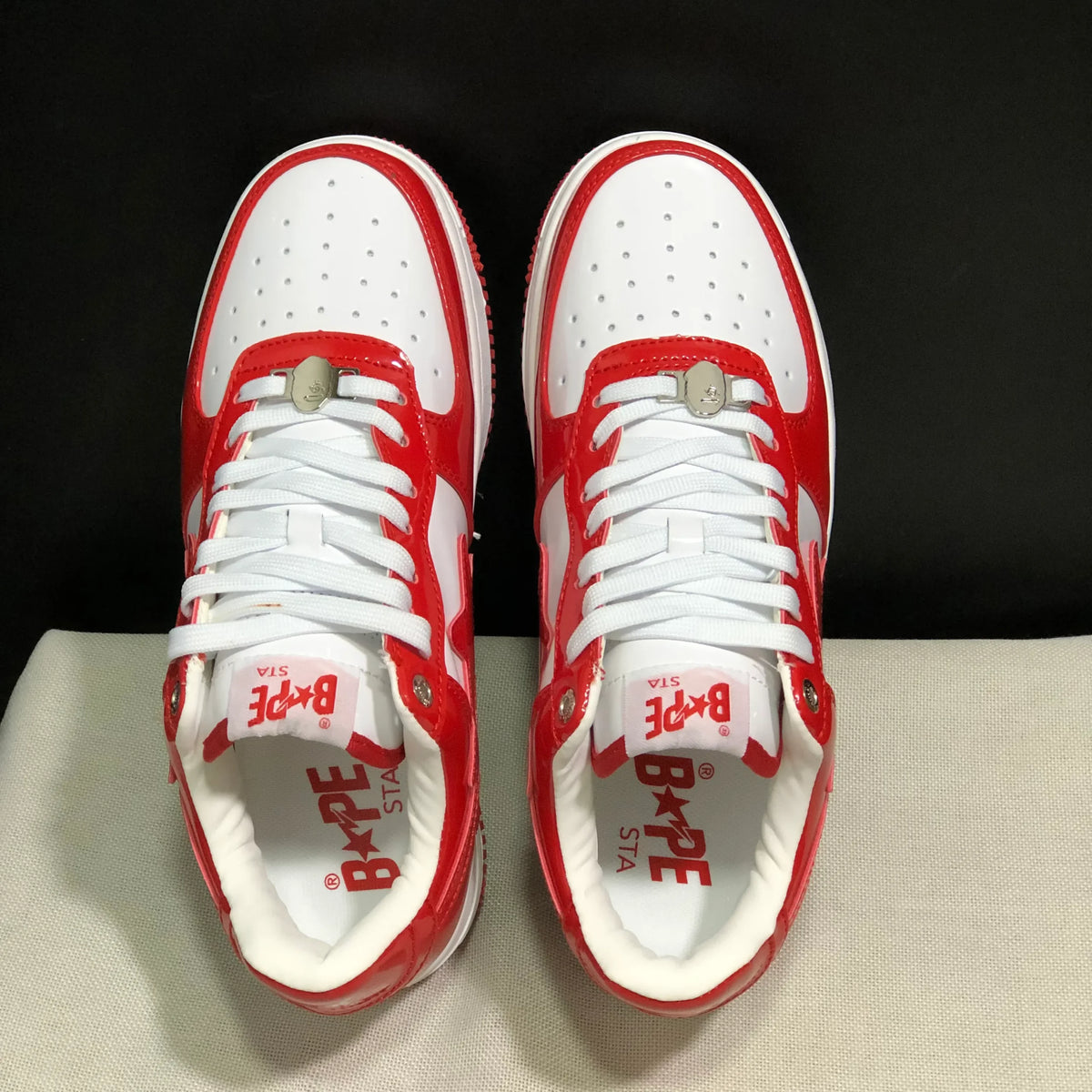 A Bathing Ape Bape Sta Patent Leather White Red (2023) Shoes Sneakers - nk0005516 image 7
