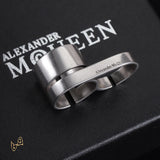 McQueen Double Logo-Engraved Antiqued Ring – MCQ0013