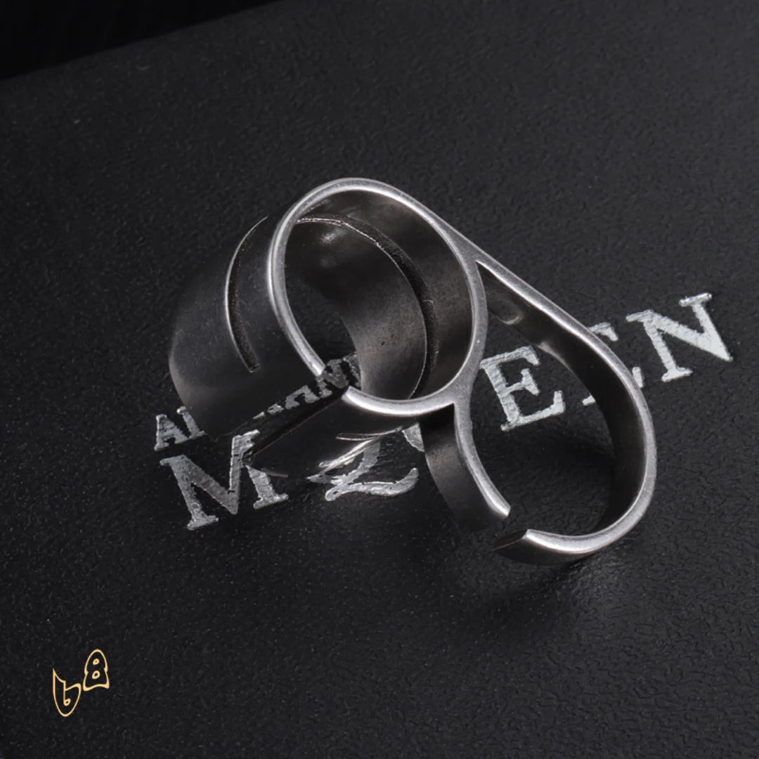 McQueen Double Logo-Engraved Antiqued Ring – MCQ0013