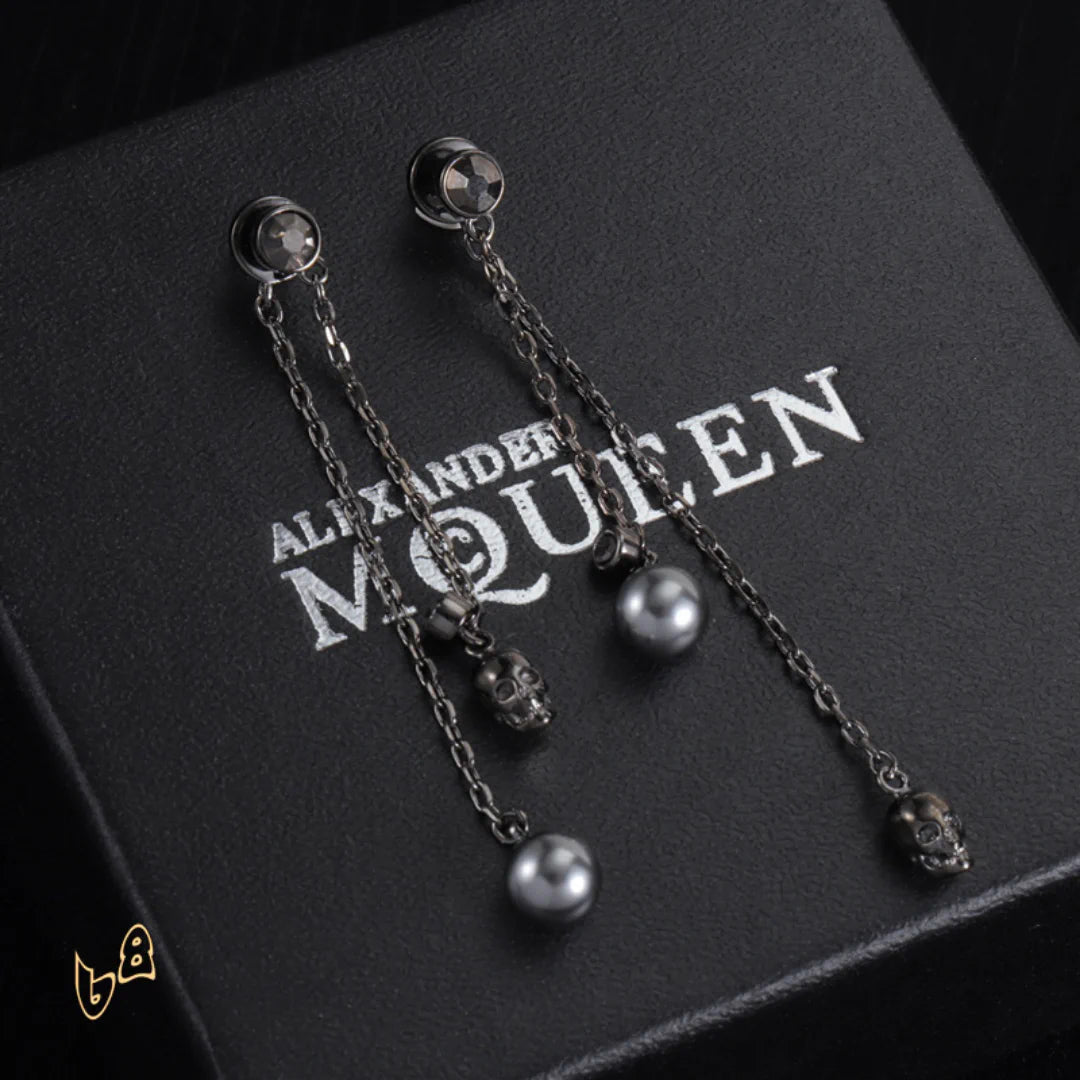 McQueen Silver Chain Skull Drop Earrings – MCQ0022