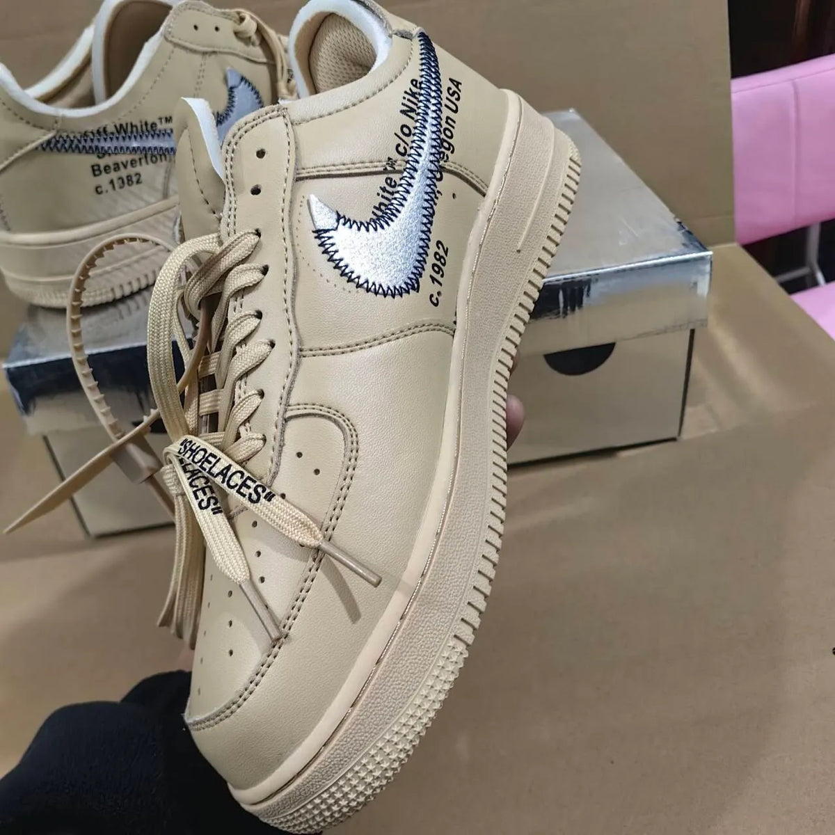 OW x AF 1 Low Sesame Shoes Sneakers – nk0004452